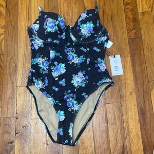 Weworewhat underwire one piece size M golden hour floral black multi brand new